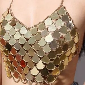 Gold mermaid metallic chain harness top halter